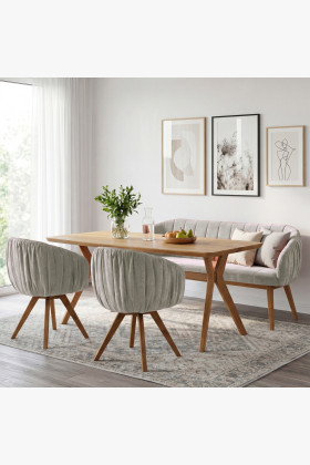 Massives Eichenholz Esstischset oval mit Bank und Sessel